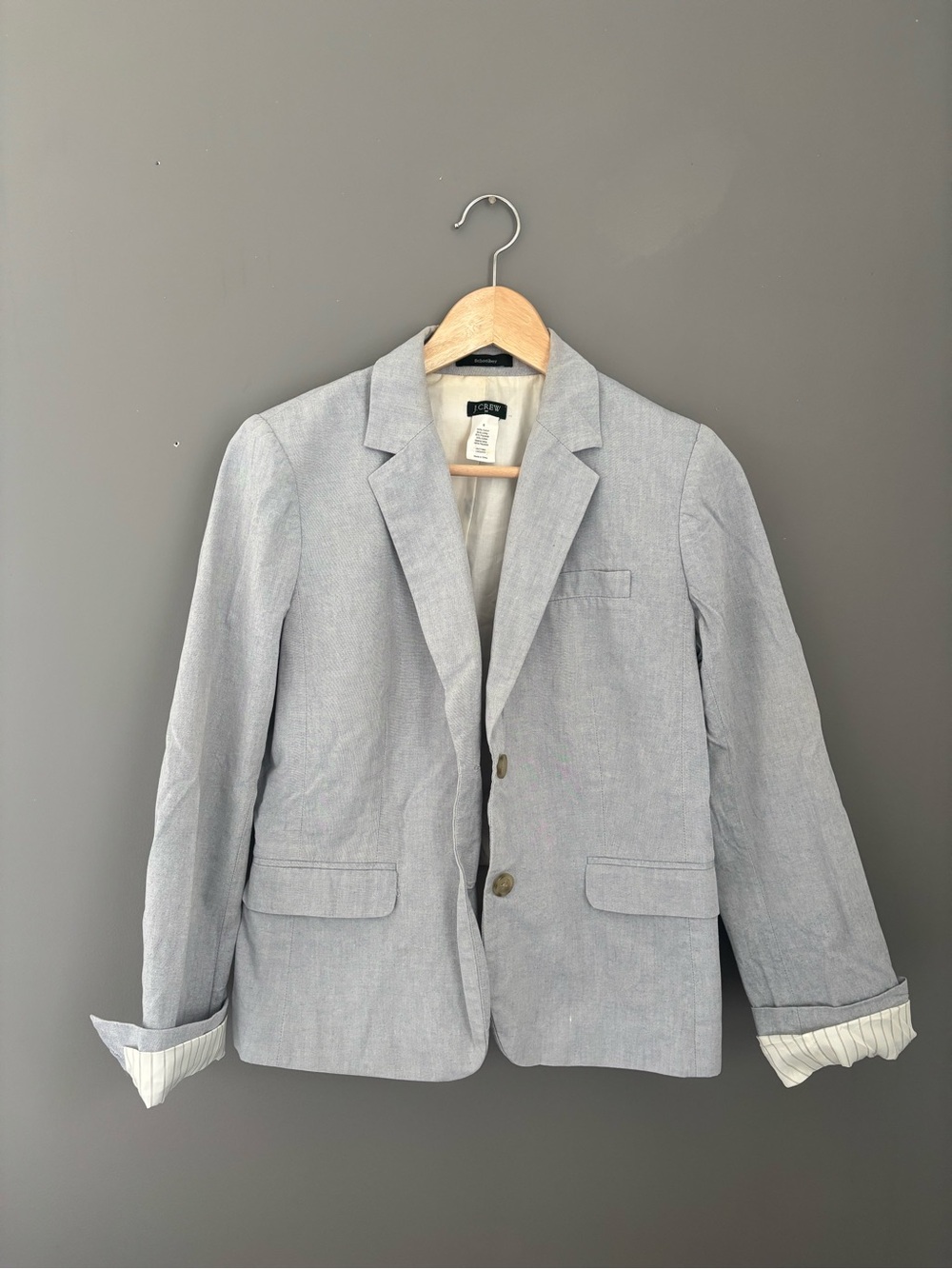 J. Crew Light Blue Chambray Cotton 2-Button Single-Vent Blazer - 6